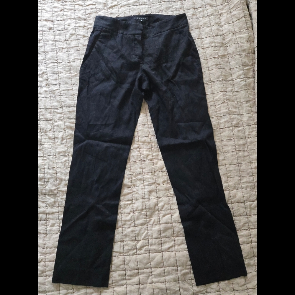 Theory Vintage Black Linen Blend Pants Classic Career Quiet Luxury Size 4